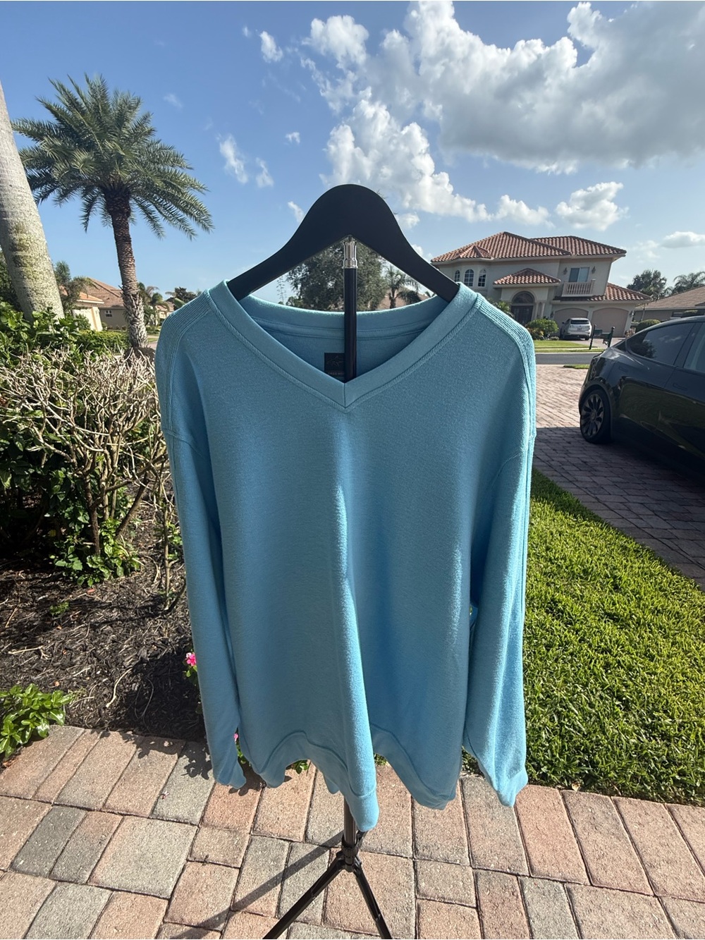 Greg Norman Collection Light Aqua Blue V-Neck Sweater
